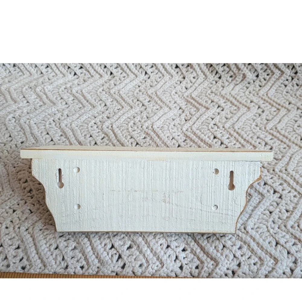 Vintage Farmhouse Wood Wall Shelf Distressed Cream Floating Display Ledge 12in